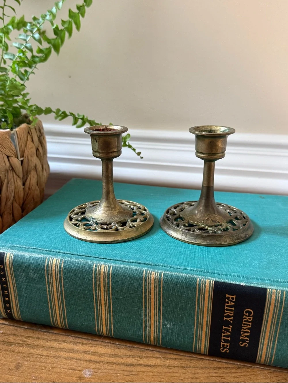 Antique-Style Brass Tone Decorative Candle Holders - Set of 2